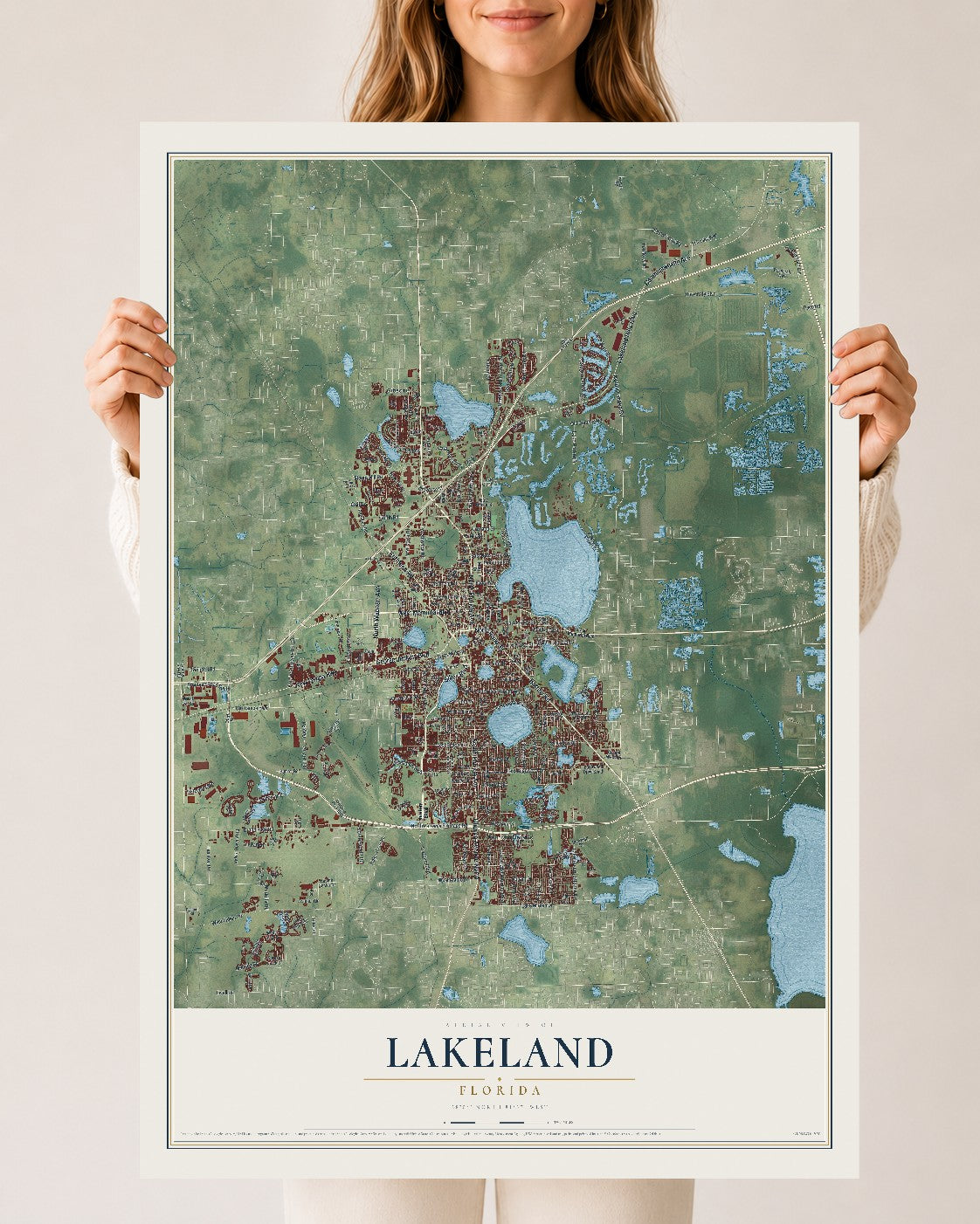 Lakeland, Florida map print, 24" x 36" Archival Matte Print mockup