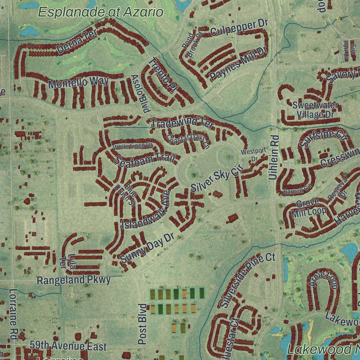 Close-up 2 of the Lakewood Ranch, Florida map artwork