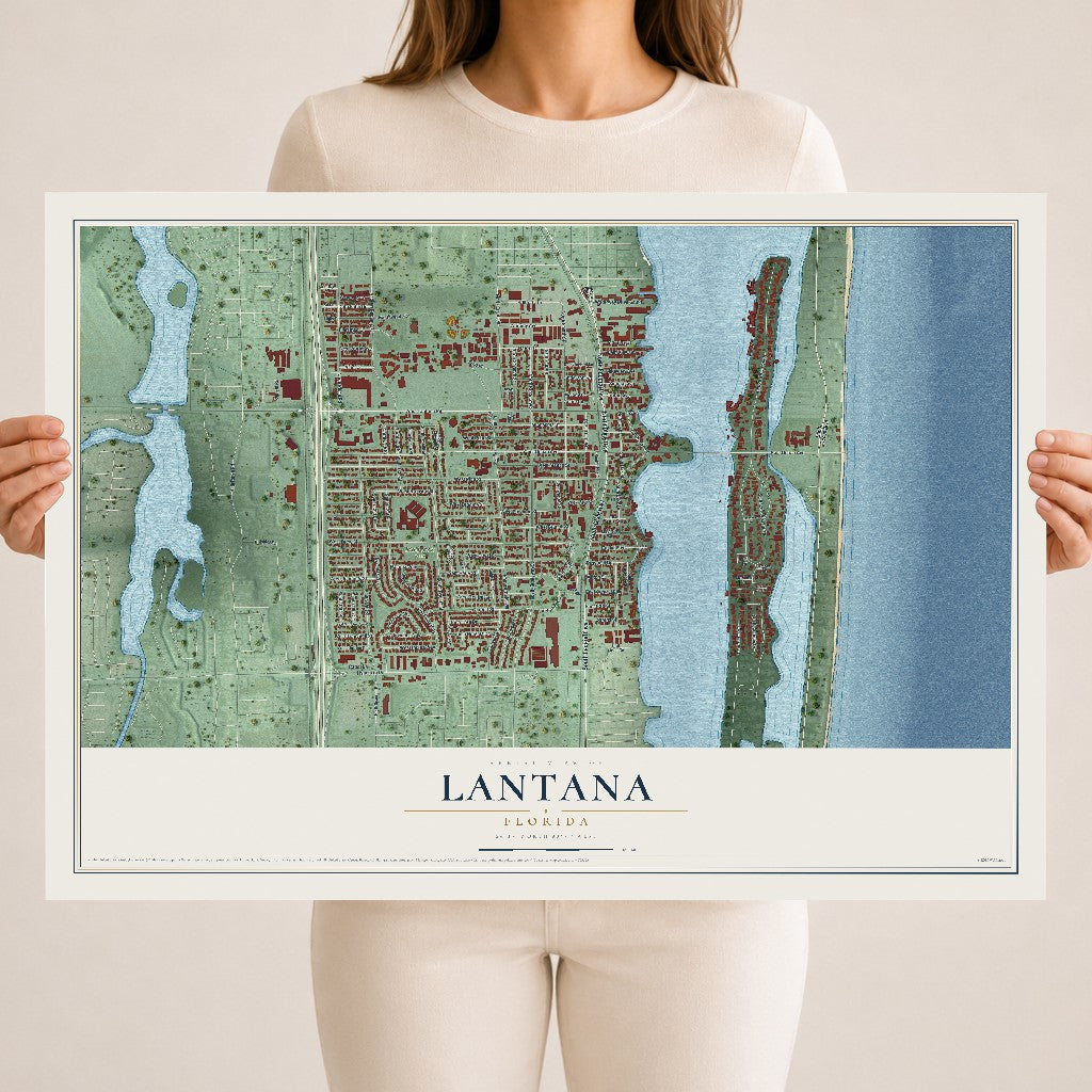Lantana, Florida map print, 18" x 24" Archival Matte Print mockup