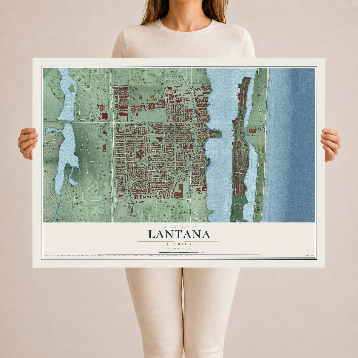 Lantana, Florida map print, 24" x 36" Archival Matte Print mockup