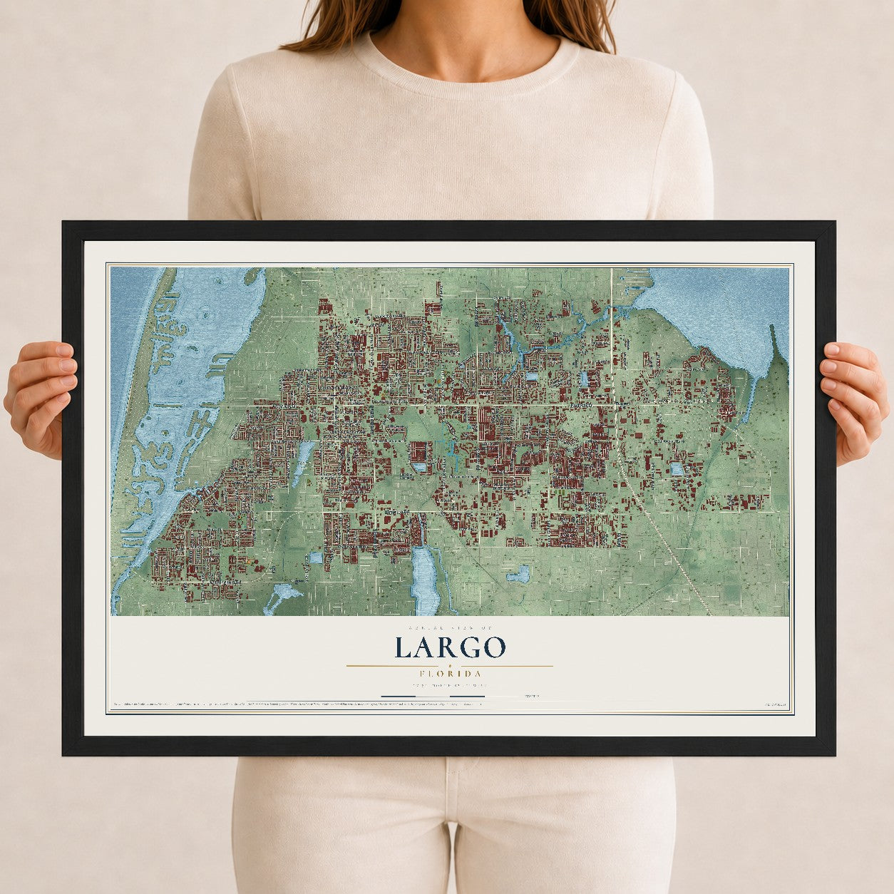 Largo, Florida map print, 12" x 18" W/ Black Ayous Wood Frame mockup