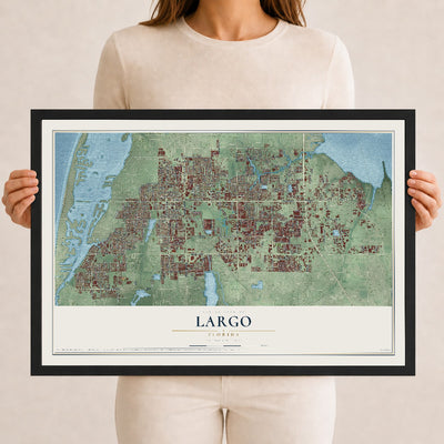 Largo, Florida map print, 12" x 18" W/ Black Ayous Wood Frame mockup
