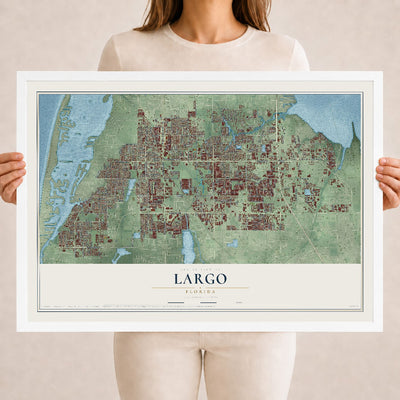 Largo, Florida map print, 18" x 24" W/ White Ayous Wood Frame mockup
