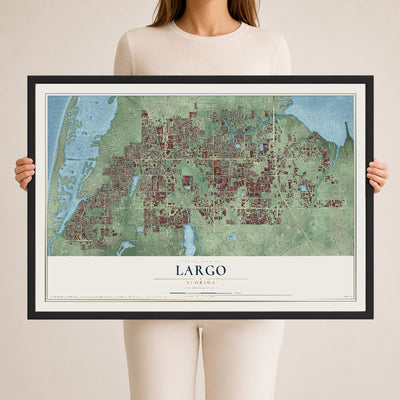 Largo, Florida map print, 24" x 36" W/ Black Ayous Wood Frame mockup