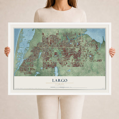Largo, Florida map print, 24" x 36" W/ White Ayous Wood Frame mockup