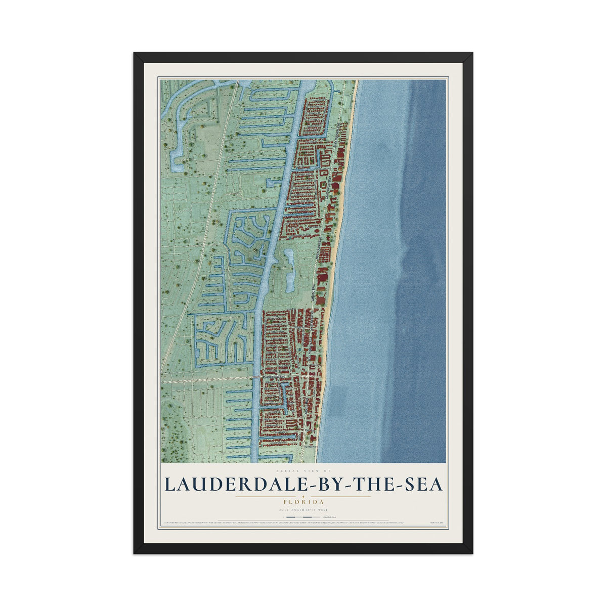 Lauderdale-by-the-Sea, Florida map print, 12" x 18" W/ Black Ayous Wood Frame mockup