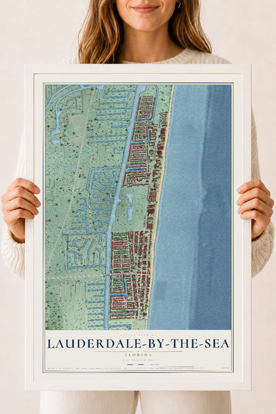 Lauderdale-by-the-Sea, Florida map print, 18" x 24" W/ White Ayous Wood Frame mockup