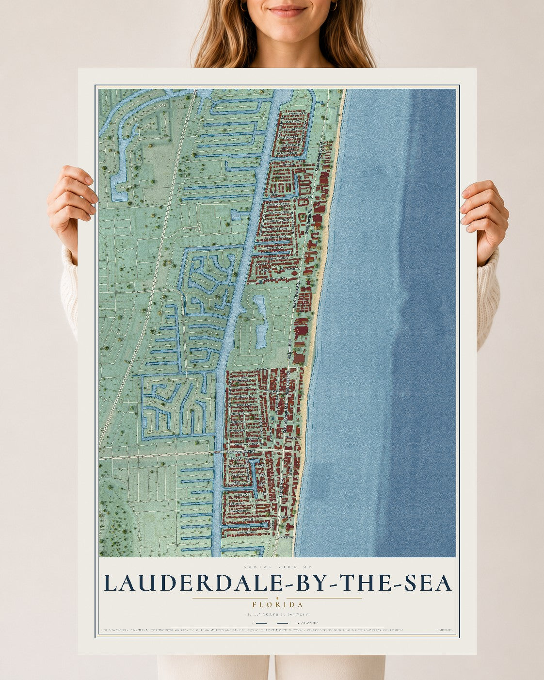 Lauderdale-by-the-Sea, Florida map print, 24" x 36" Archival Matte Print mockup