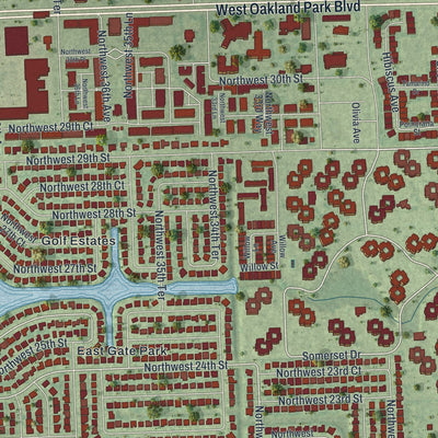 Close-up 1 of the Lauderdale Lakes, Florida map artwork
