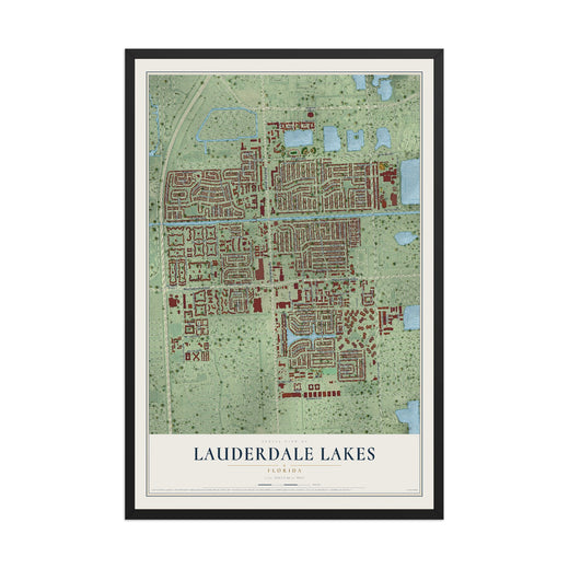 Map of Lauderdale Lakes, Florida, 12 x 18 inch print in a black wood frame
