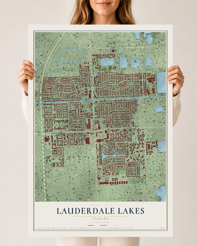 Lauderdale Lakes, Florida map print, 24" x 36" Archival Matte Print mockup
