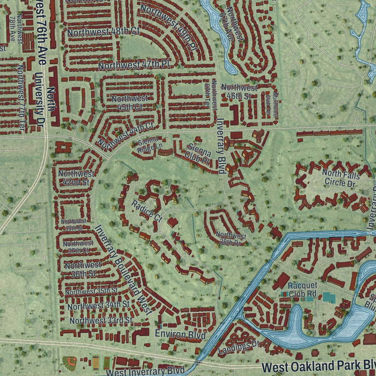 Close-up 1 of the Lauderhill, Florida map artwork