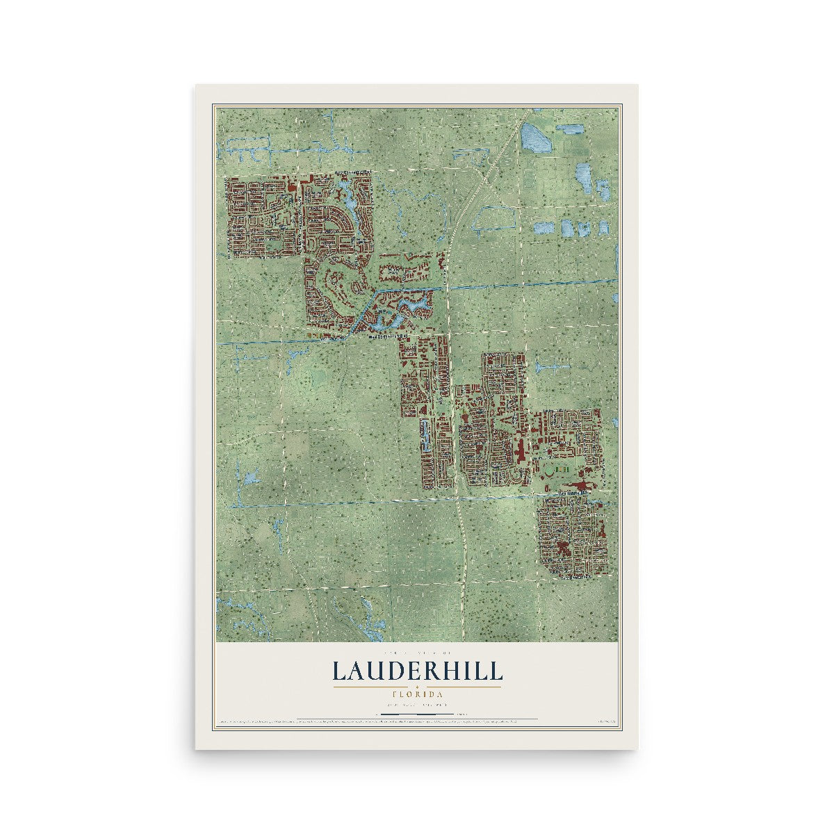 Lauderhill, Florida map print, 12" x 18" Archival Matte Print mockup