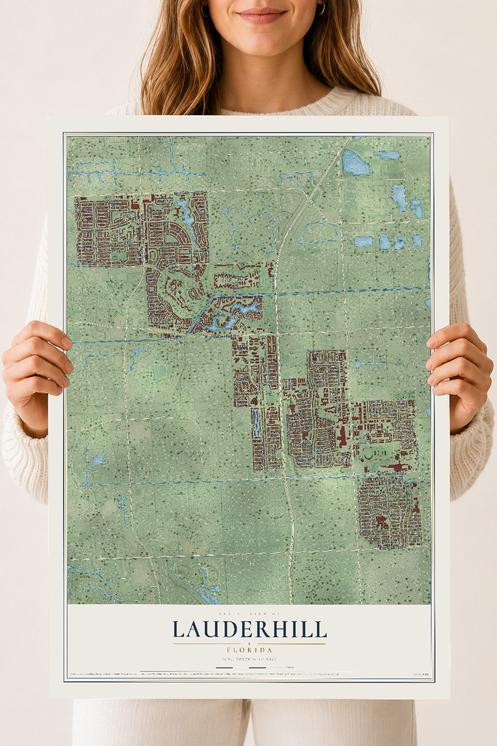 Lauderhill, Florida map print, 18" x 24" Archival Matte Print mockup