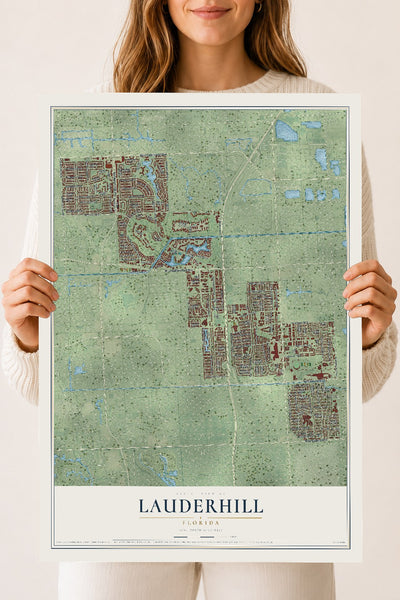 Lauderhill, Florida map print, 18" x 24" Archival Matte Print mockup