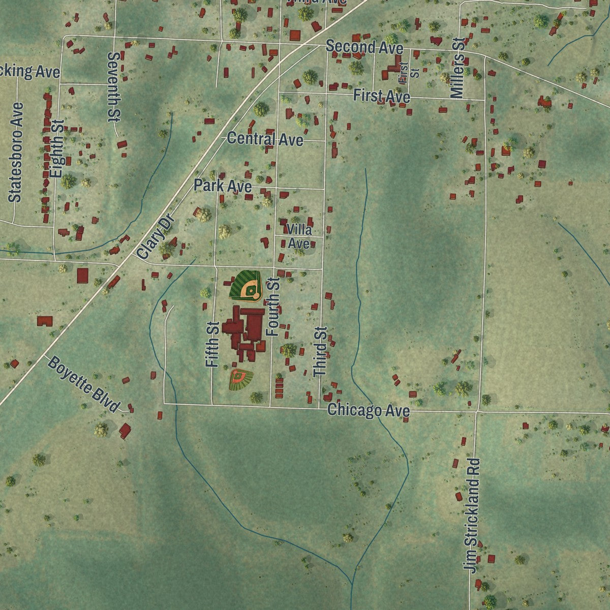 Close-up 1 of the Laurel Hill, Florida map artwork