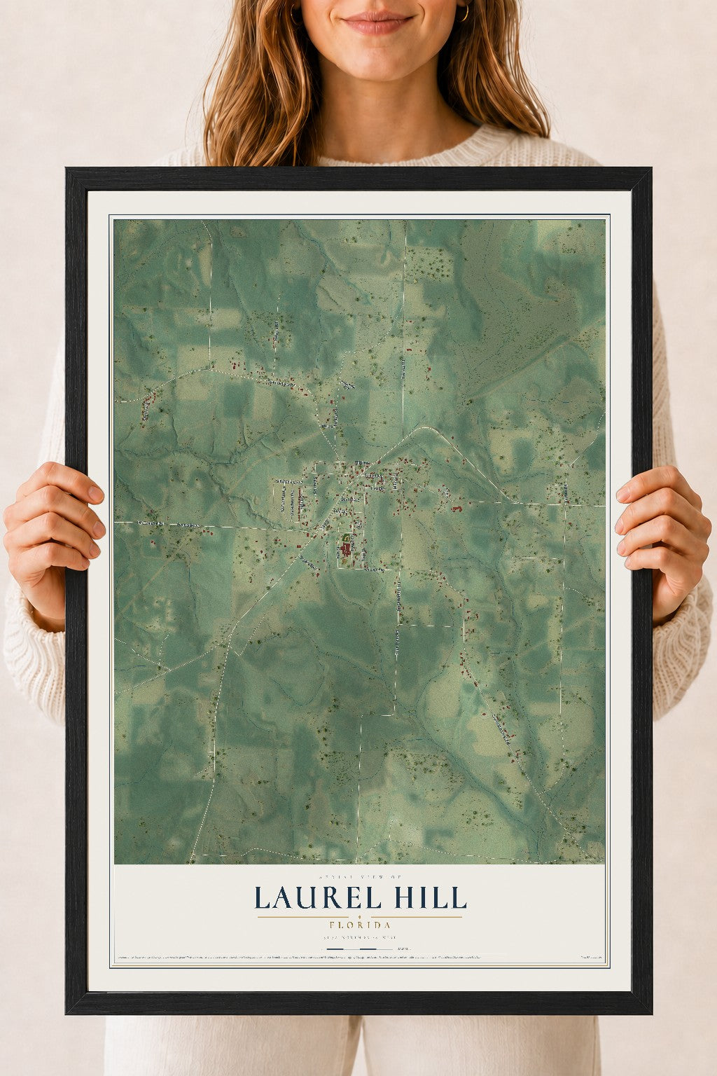 Laurel Hill, Florida map print, 18" x 24" W/ Black Ayous Wood Frame mockup