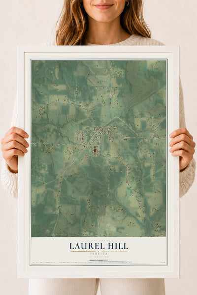 Laurel Hill, Florida map print, 18" x 24" W/ White Ayous Wood Frame mockup