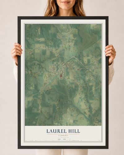 Laurel Hill, Florida map print, 24" x 36" W/ Black Ayous Wood Frame mockup