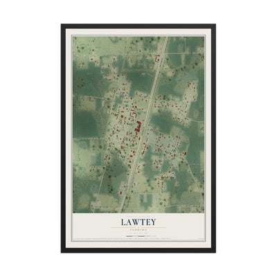 Lawtey, Florida map print, 12" x 18" W/ Black Ayous Wood Frame mockup