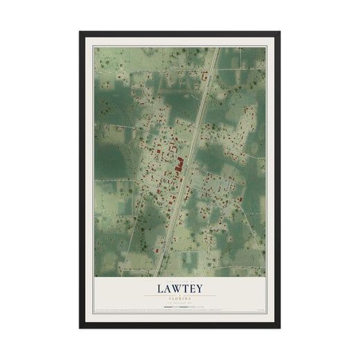 Map of Lawtey, Florida, 12 x 18 inch print in a black wood frame