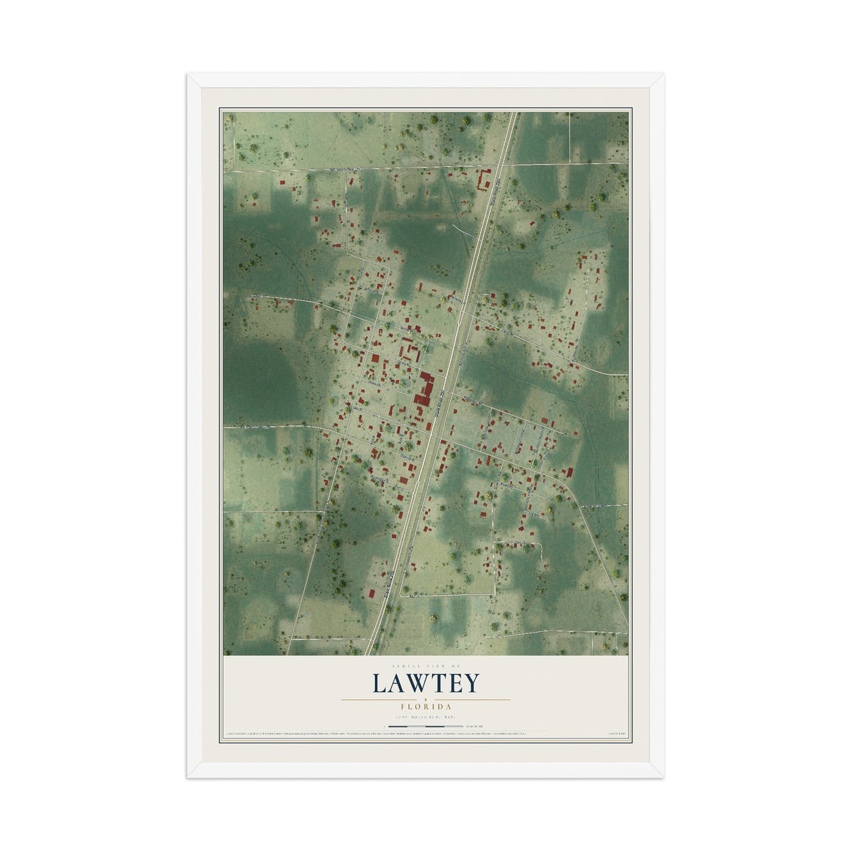 Lawtey, Florida map print, 12" x 18" W/ White Ayous Wood Frame mockup