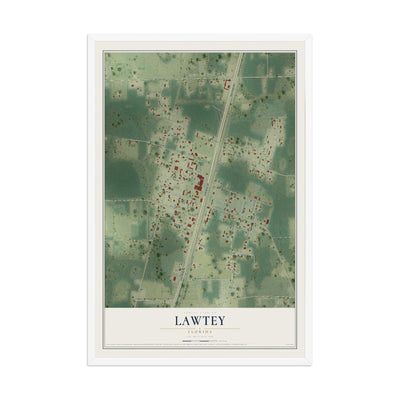 Lawtey, Florida map print, 12" x 18" W/ White Ayous Wood Frame mockup