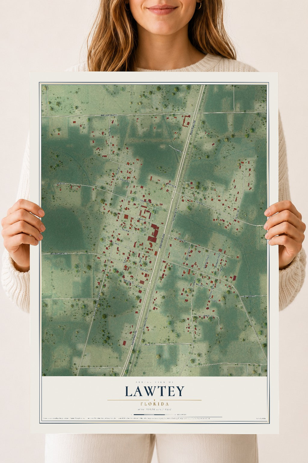 Lawtey, Florida map print, 18" x 24" Archival Matte Print mockup
