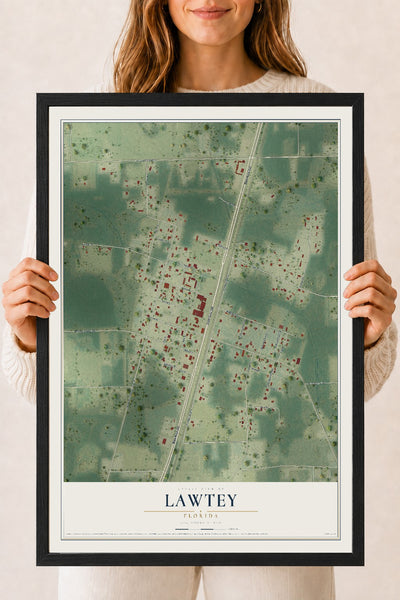 Lawtey, Florida map print, 18" x 24" W/ Black Ayous Wood Frame mockup