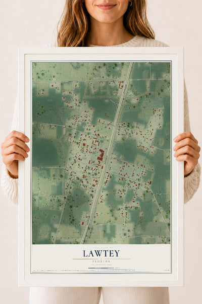 Lawtey, Florida map print, 18" x 24" W/ White Ayous Wood Frame mockup