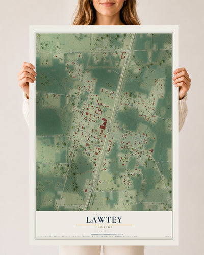 Lawtey, Florida map print, 24" x 36" Archival Matte Print mockup