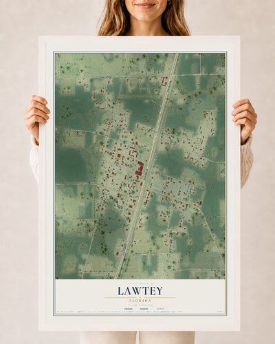 Lawtey, Florida map print, 24" x 36" W/ White Ayous Wood Frame mockup