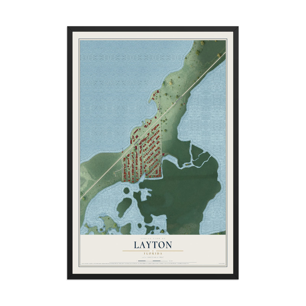 Layton, Florida map print, 12" x 18" W/ Black Ayous Wood Frame mockup