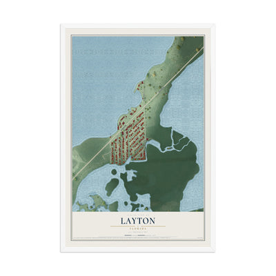 Layton, Florida map print, 12" x 18" W/ White Ayous Wood Frame mockup