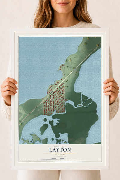 Layton, Florida map print, 18" x 24" W/ White Ayous Wood Frame mockup