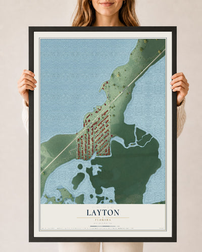 Layton, Florida map print, 24" x 36" W/ Black Ayous Wood Frame mockup
