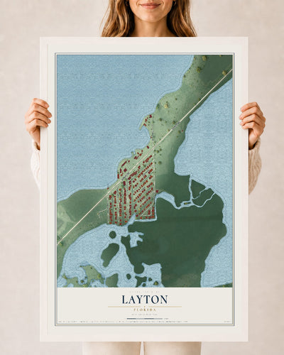 Layton, Florida map print, 24" x 36" W/ White Ayous Wood Frame mockup