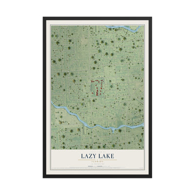 Lazy Lake, Florida map print, 12" x 18" W/ Black Ayous Wood Frame mockup