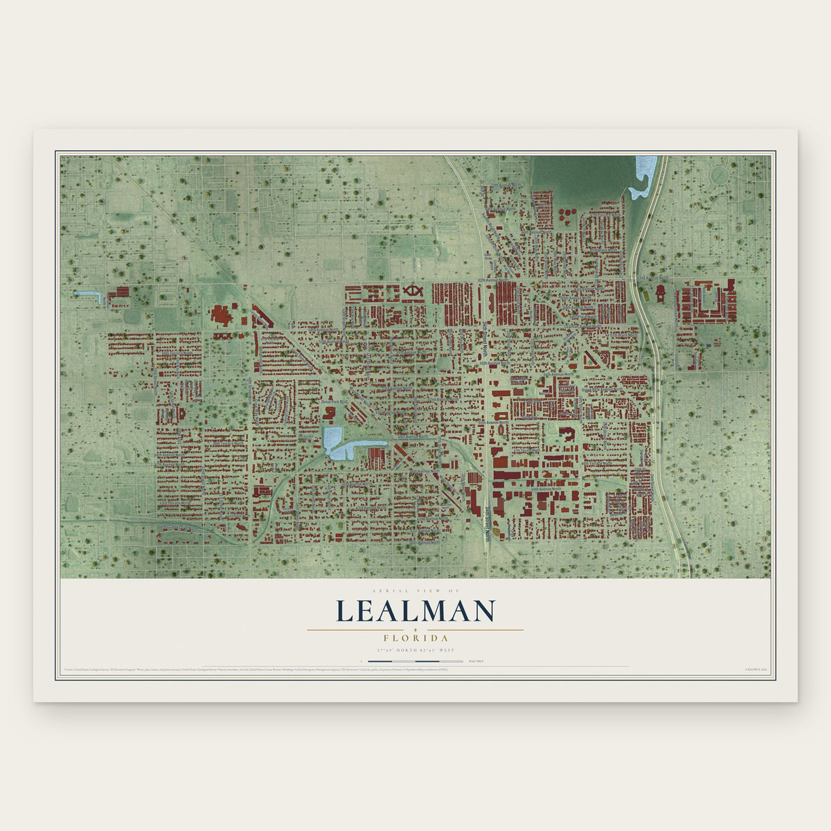 Lealman, Florida map print, the full design