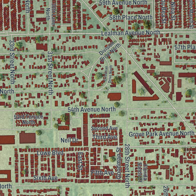 Close-up of the map of Lealman, Florida print showing street and building detail