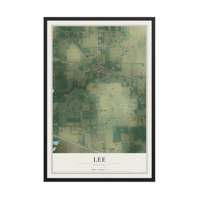 Lee, Florida map print, 12" x 18" W/ Black Ayous Wood Frame mockup