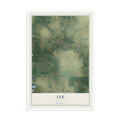 Lee, Florida map print, 12" x 18" W/ White Ayous Wood Frame mockup