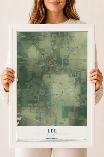 Lee, Florida map print, 18" x 24" W/ White Ayous Wood Frame mockup