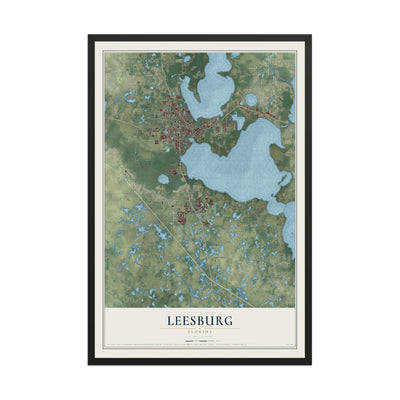 Leesburg, Florida map print, 12" x 18" W/ Black Ayous Wood Frame mockup