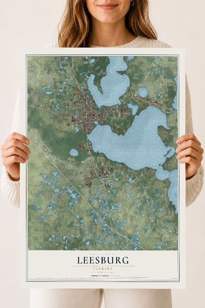 Leesburg, Florida map print, 18" x 24" Archival Matte Print mockup
