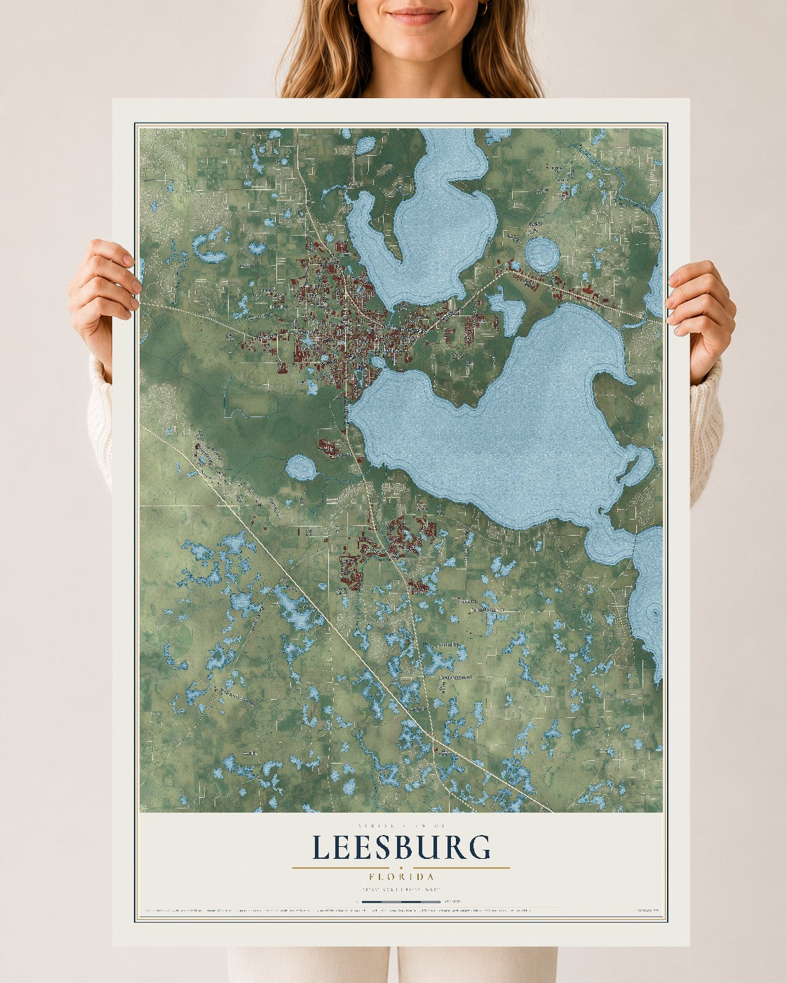 Leesburg, Florida map print, 24" x 36" Archival Matte Print mockup