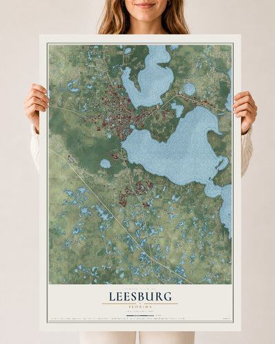 Leesburg, Florida map print, 24" x 36" Archival Matte Print mockup