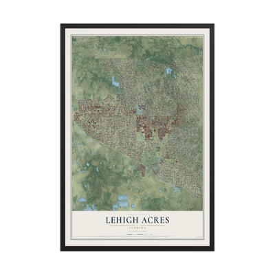 Lehigh Acres, Florida map print, 12" x 18" W/ Black Ayous Wood Frame mockup