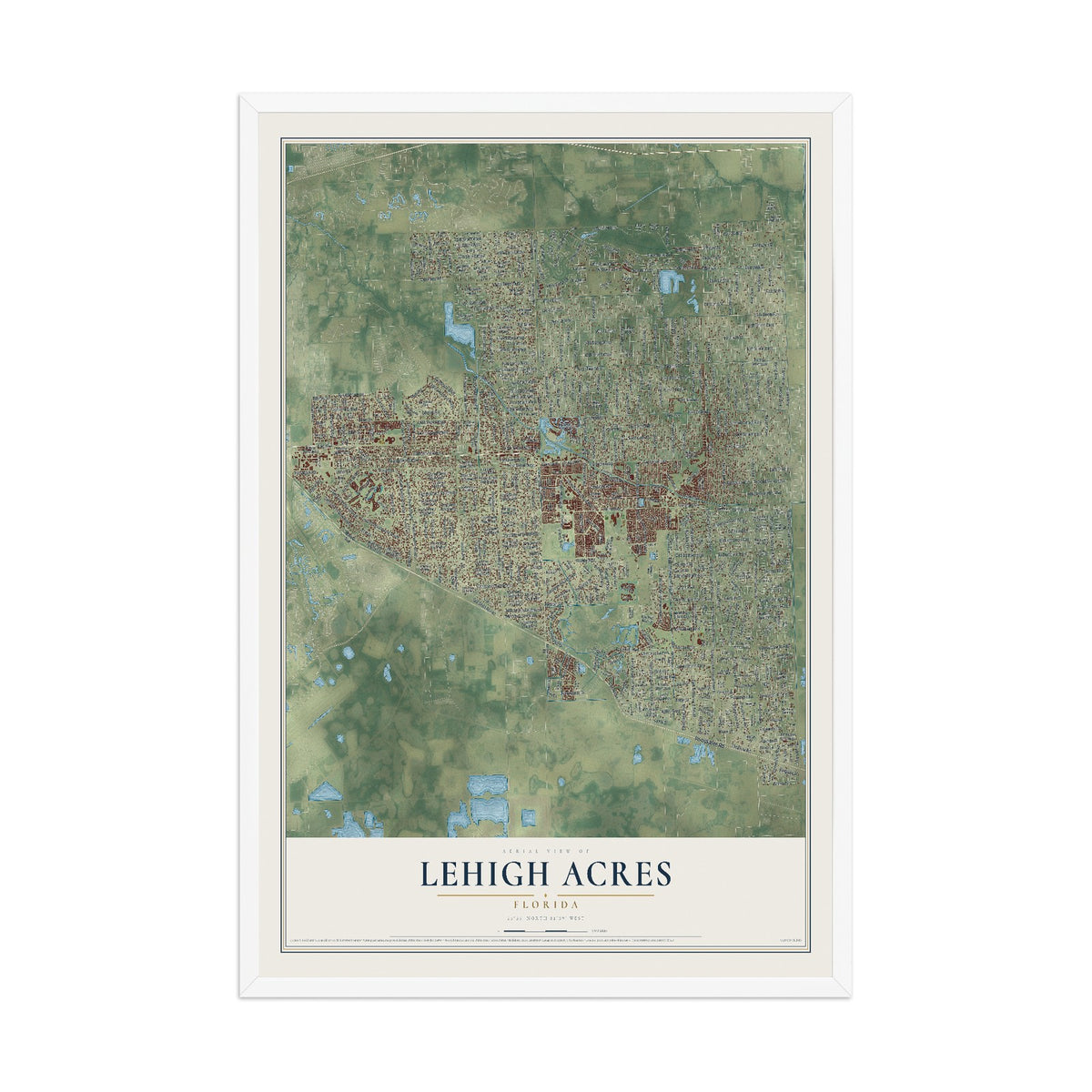 Lehigh Acres, Florida map print, 12" x 18" W/ White Ayous Wood Frame mockup