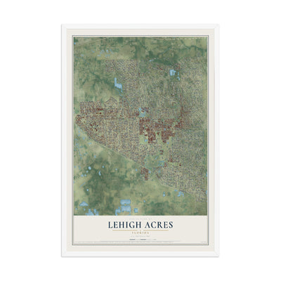 Lehigh Acres, Florida map print, 12" x 18" W/ White Ayous Wood Frame mockup